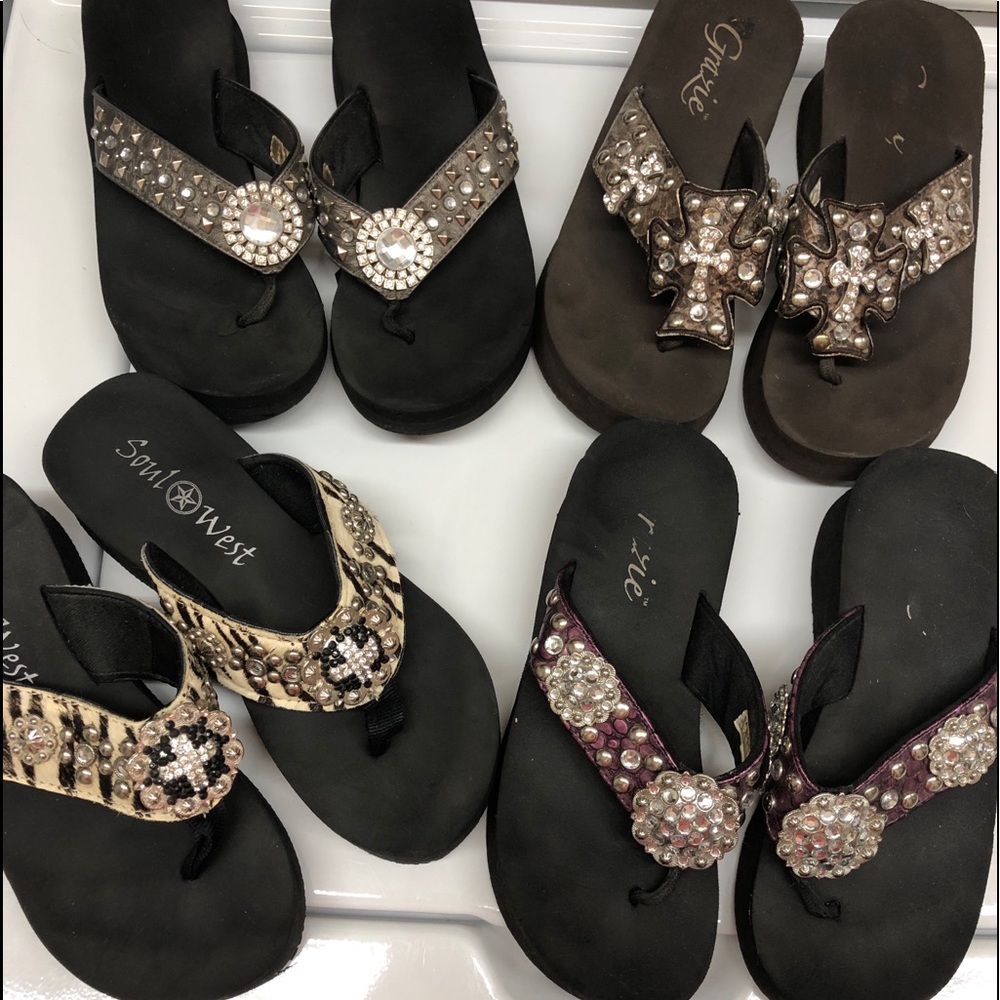 Sandals- Three pair are Grazie brand and one pair is Soul West.